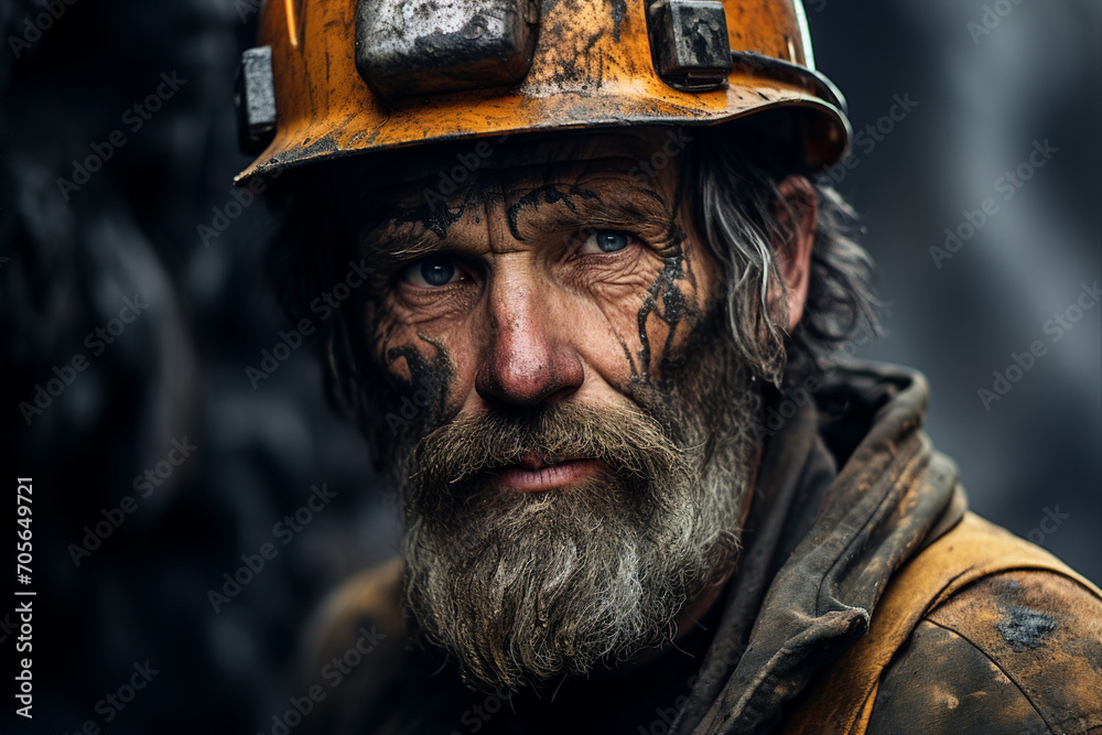Wall mural Male coal miners in protective helmet working and extracting vital energy resources generative AI - Wall murals