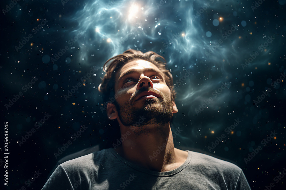 Wall mural created with generative ai tools astronaut portrait exploring deep space discover new planet