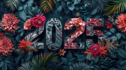 2025 new year floral concept, abstract flowers, vibrant, generative ai - obrazy, fototapety, plakaty