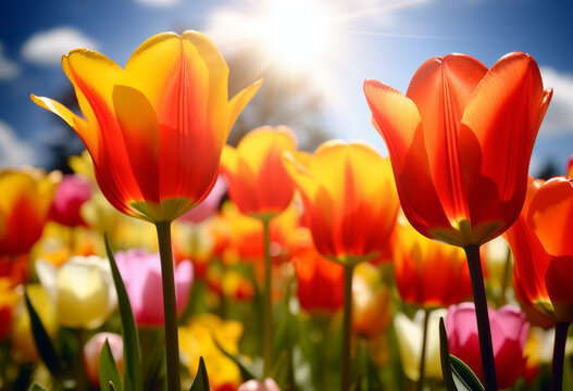 tulips in rays of sun