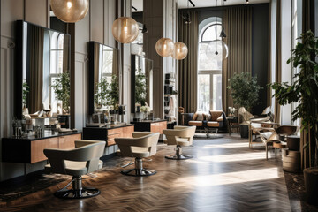 interior of modern hair salon, barbershop