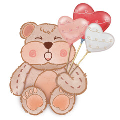 Valentine's day design. light bluegifts boxes. Open gift box full of decorative, heart,bear,tulips, balloon red pink white,and bear holds flowers, balloons and hearts.