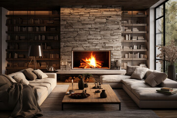 living room interior with fireplace