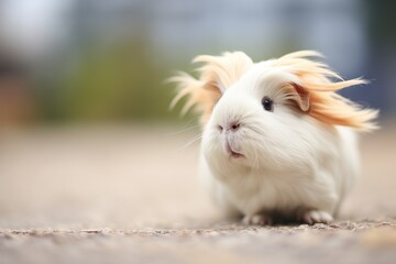 guinea pig in focus, squeaking, with blurred background