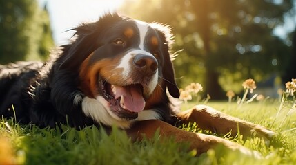 Sennenhund Dog Enjoying Sunny Day: Relaxing on the Lawn
