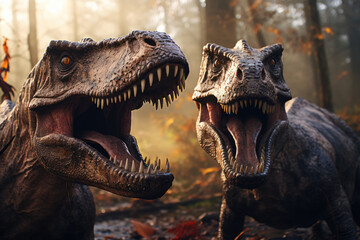 Fototapeta premium Two dinosaur predators in habitat