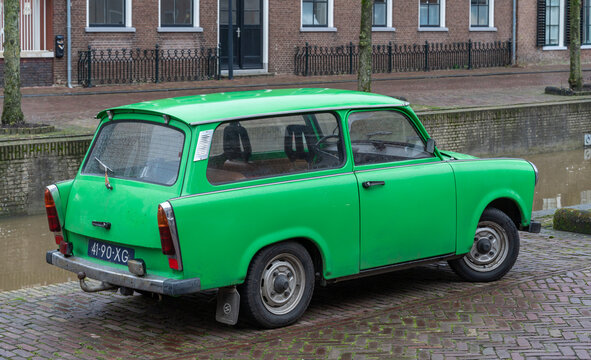 Franeker, The Netherlands, 06.01.2024, Classic car Trabant 601 K from 1973 in green colour