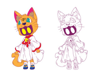 cute animal doodle illustration for book drawing coloring page