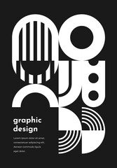 Monochrome abstract Bauhaus geometric pattern poster, vector cover background. Retro Bauhaus, Swiss or modern Scandinavian pattern with simple geometric shapes or black and white color elements