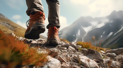 Man Hiking Up a Mountain Trail with a Close-Up

 - obrazy, fototapety, plakaty