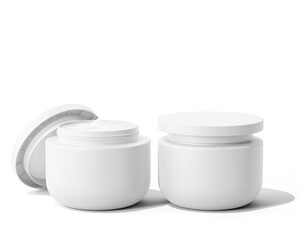 Blank white Plastic Cosmetic Cream Jar isolated on transparent background, prepared for mockup, 3D render.