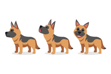 Set of vector cartoon character german shepherd dog for design.