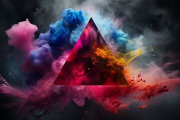 Exploration of vibrant triangular powder colors on a background. Generative AI