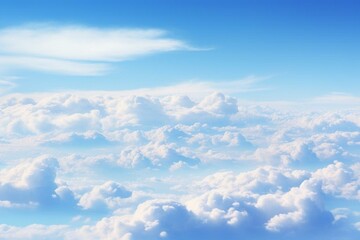 Fluffy clouds float in a clear sky. Generative AI