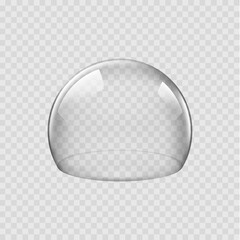 Glass dome or round transparent sphere, realistic vector of glossy transparent bell cover. Glass dome or empty showcase display, plastic hemisphere or exhibition case jar and spherical globe - 705657186