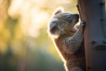 Foto op Plexiglas profile of a koala clinging to a tree during sunrise © studioworkstock
