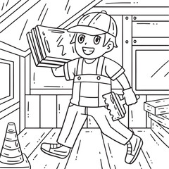 Construction Worker Carrying Tiles Coloring Page 