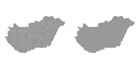 Hungary grey map with administrative districts. Vector illustration. - obrazy, fototapety, plakaty