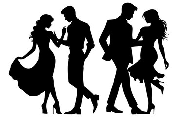 vector illustration. silhouette of a couple in love on a date.