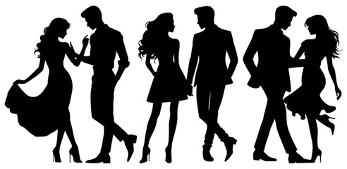 vector illustration. silhouette of a couple in love on a date.