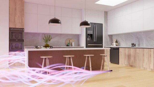 Modern Kitchen Design with Energetic Pink Swirls