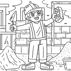 Construction Mason Holding Brick Coloring Page