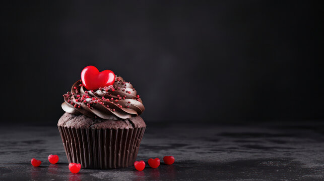 Romantic Valentine's Day Cupcake with Delicious Cream and Whipped Buttercream Icing on a Festive Background