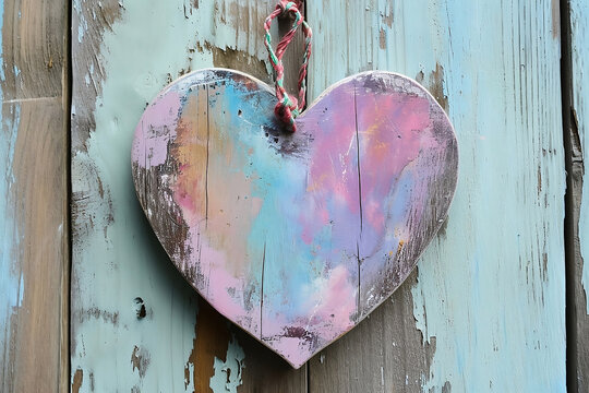 A heart made of wood and painted with various colors. Love concept.