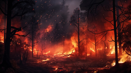 low angle Forest fire, wild fire