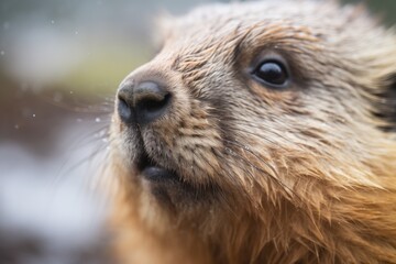 close-up of marmots face while vocalizing