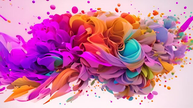 Abstract colorful paint explosion on white background.