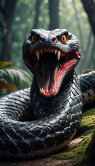 Fototapeta premium A black cobra snake