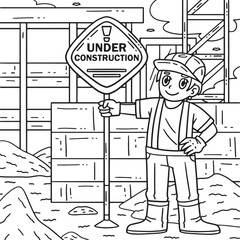Construction Worker Holding Signage Coloring Page