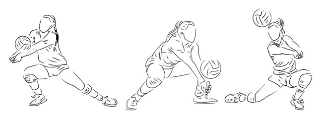 voleyball player holding a ball line art iustration