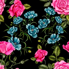Dekokissen Watercolor seamless pattern with garden flowers. Vintage spring or summer floral pattern. Flower seamless pattern. Botanical art. Wedding floral set. Watercolor botanical design.  © Natallia Novik