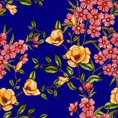 Watercolor seamless pattern with garden flowers. Vintage spring or summer floral pattern. Flower seamless pattern. Botanical art. Wedding floral set. Watercolor botanical design.  © Natallia Novik