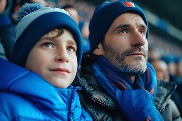Father and son having fun in stadium during match, Generative AI. - Powered by Adobe