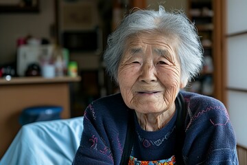 和風の家に暮らす日本の笑顔のおばあちゃん（田舎・終活・実家） - obrazy, fototapety, plakaty