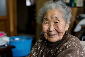 和風の家に暮らす日本の笑顔のおばあちゃん（田舎・終活・実家） - obrazy, fototapety, plakaty