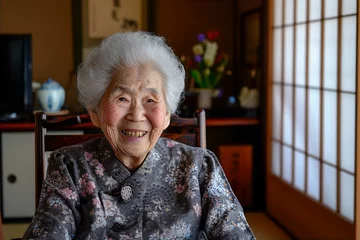Foto op Canvas 和風の家に暮らす日本の笑顔のおばあちゃん（田舎・終活・実家） © Maki_Japan