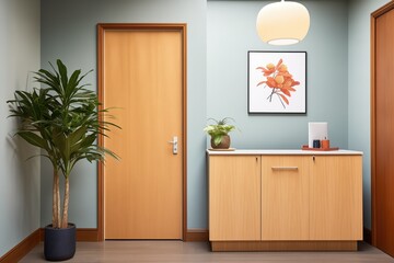 secure consultation room with closed door and plant decor