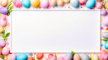 Happy Easter concept frame with colorful easter elements - ai generative