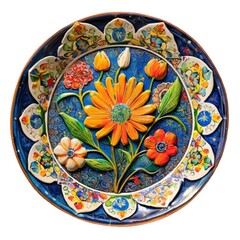 Naklejka premium Ceramic Plate with Floral Motif