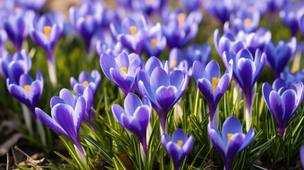 Beautiful crocus flowers in the garden. Early spring. .