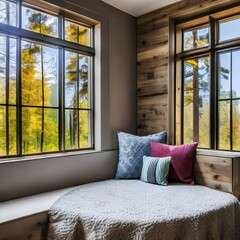 A cozy reading nook with a window seat and soft throw blankets4 - obrazy, fototapety, plakaty