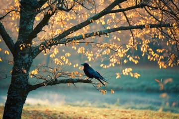 Aerial Elegance: Crow in Treetop Throne