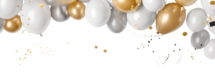 Silver white and gold balloons isolated on white banner