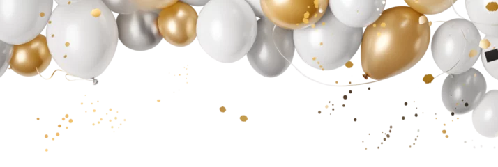 Poster Silver white and gold balloons isolated on white banner © petrrgoskov
