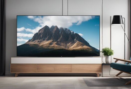 4K TV flat screen LCD or OLED plasma realistic illustration White blank monitor mockup wide flatscreen