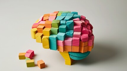 Colorful wooden puzzle brain model. Neurodiversity concept.